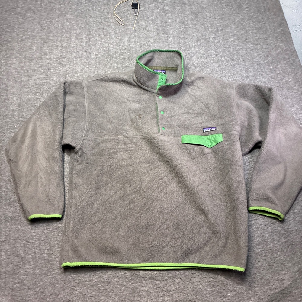 Patagonia Synchilla Fleece Pullover Mens L Gray Green Snap-T Gorpcore Stain - Picture 2 of 9